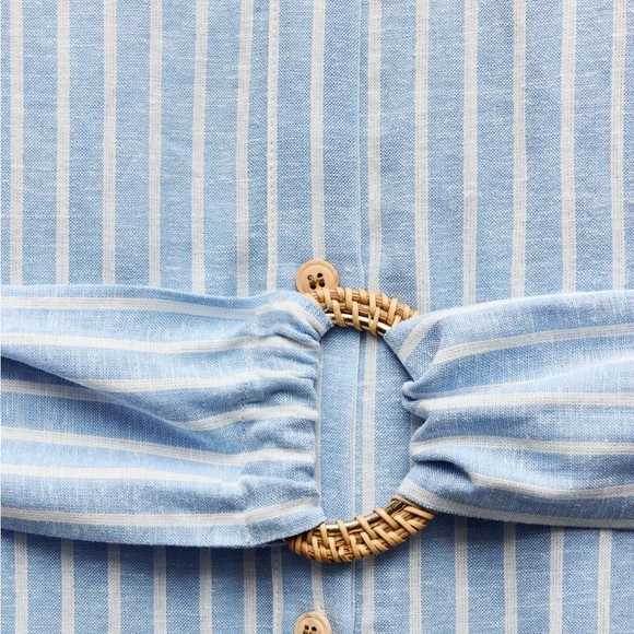 🆕 2024 ZARA LINEN STRIPED BELTED MIDI DRESS - Picture 2 of 3